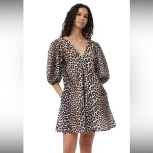 Ganni leopard mini dress with v neck